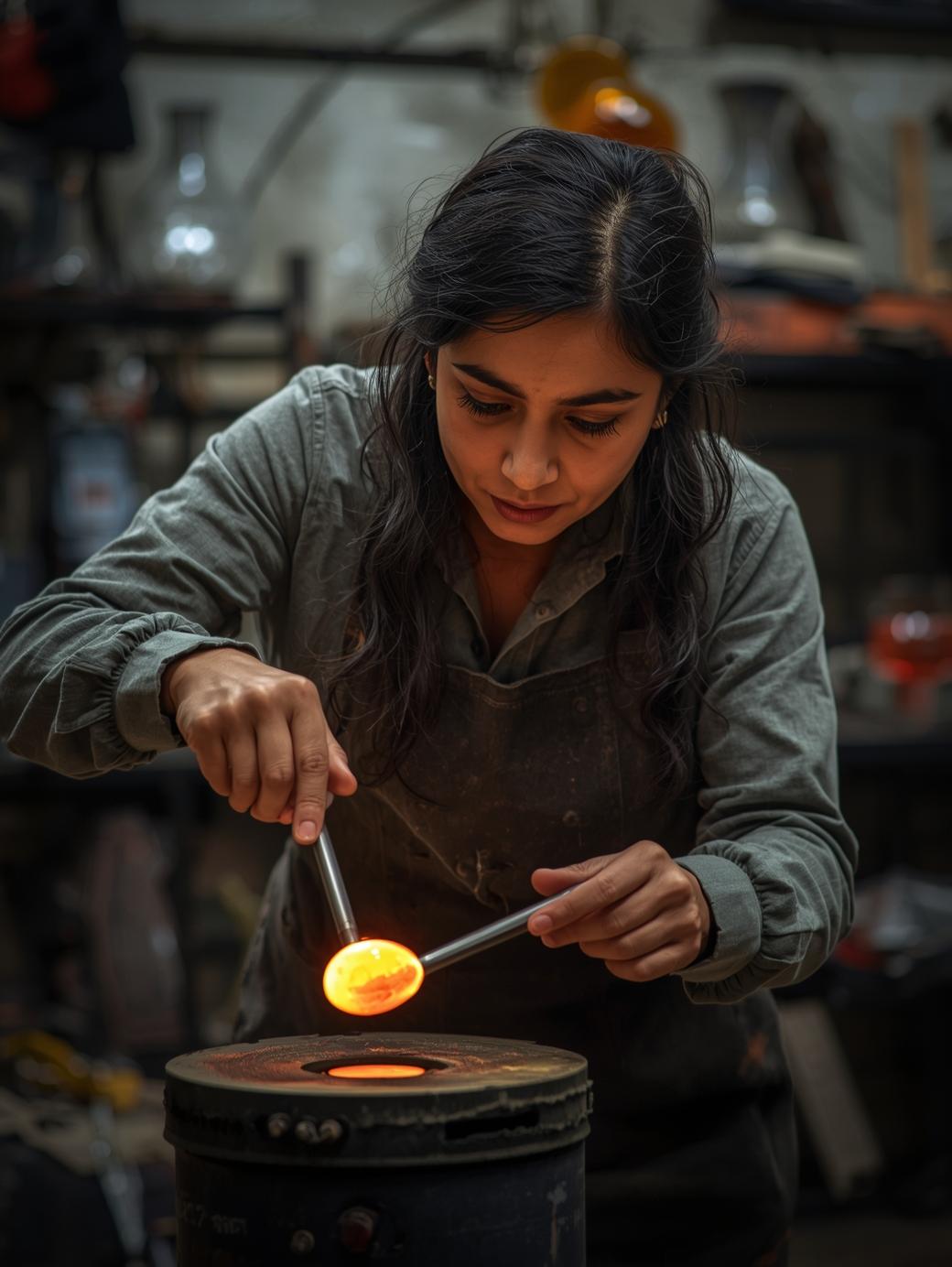 Olivia Patel working with glass